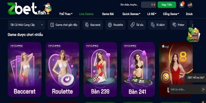 Tổng quan về sảnh Casino Zbet