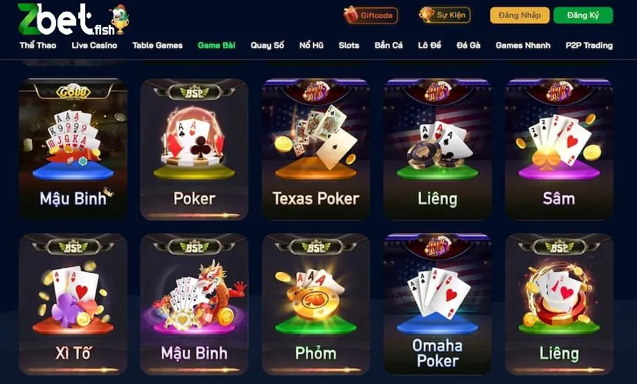 Zbet sở hữu kho game bài đa dạng