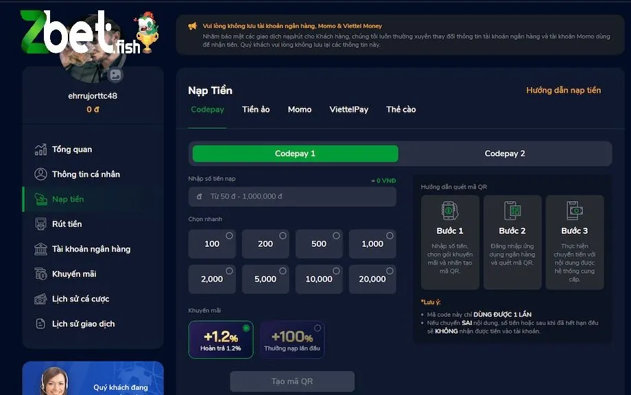 Nạp rút tiền tại Zbet cực nhanh và linh hoạt