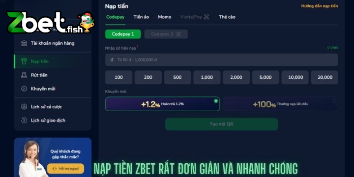Nạp Tiền Zbet 1 Zbet cung cấp quy trình nạp tiền nhanh chóng, dễ thao tác.